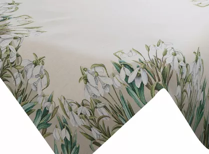 Nakładka gobelinowa 100x100 1300 naturalna zielona z nadrukiem przebiśniegów