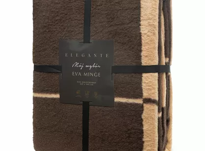 Koc bawełniano akrylowy 220x240 ELEGANT 5 Eva Minge jasny beż ciemny brąz wzór geometryczny dwustronny