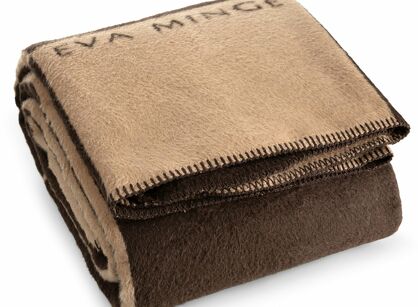 Koc bawełniano akrylowy 220x240 ELEGANT 5 Eva Minge jasny beż ciemny brąz wzór geometryczny dwustronny