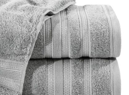 Ręcznik bawełniany 70x140 JUDY szary z delikatną bordiurą z błyszczącą srebrną nicią