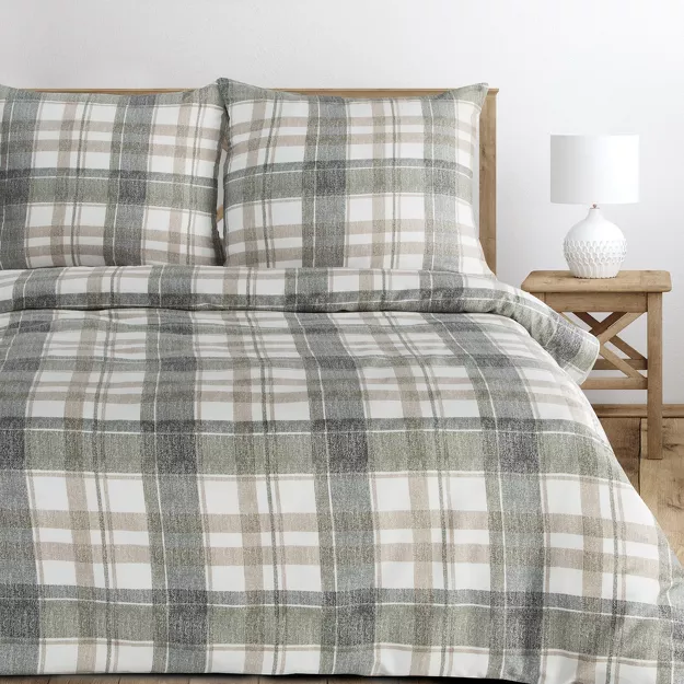 Pościel satynowa 220x200 SPRING 58 biała szara w kratkę