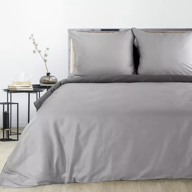 Pościel satynowa 160x200 DINA dwukolorowa gładka srebrna stalowa z kolekcji Diva Line