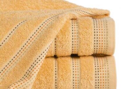 Ręcznik bawełniany 70x140 POLA morelowy z kolorową bordiurą zakończoną stebnowaniem