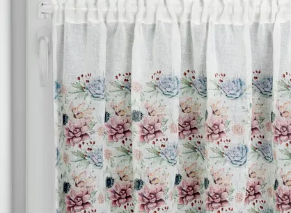 Zazdrostka gotowa w tunelu 150x60 DORA biała z etaminy zdobiona koronką z nadrukiem kwiatowym