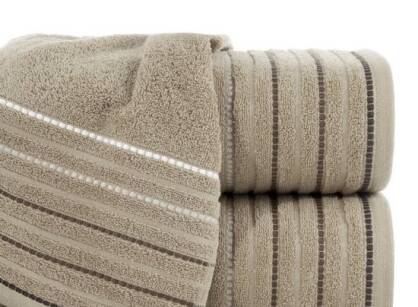 Ręcznik bawełniany 70x140 IZA beżowy z kontrastującą bordiurą w pasy Design 91