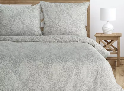 Pościel satynowa 140x200 SPRING 59 szara w subtelny wzór roślinny