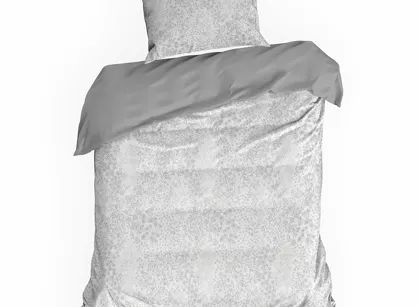 Pościel satynowa 140x200 SPRING 59 szara w subtelny wzór roślinny