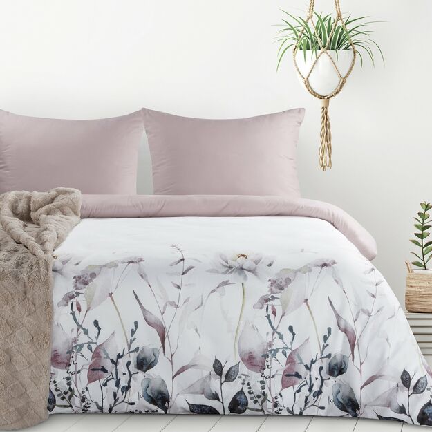 Pościel z mikrowłókna 140x200 VERANO 9 biała wrzosowa wzór kwiatowy Design 91