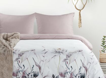 Pościel z mikrowłókna 140x200 VERANO 9 biała wrzosowa wzór kwiatowy Design 91