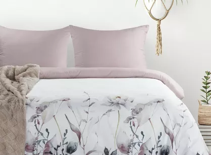 Pościel z mikrowłókna 140x200 VERANO 9 biała wrzosowa wzór kwiatowy Design 91