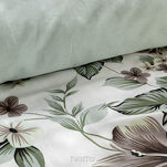 Pościel satynowa 140x200 SPRING 67 biała stalowo miętowy wzór roślinny - 4