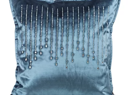 Poszewka welwetowa 45x45 ROYAL 1 niebieska zdobiona cyrkoniami z wypustką