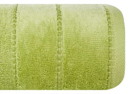 Ręcznik 70x140 MARI oliwkowy z welurową bordiurą w pasy 500 g/m2