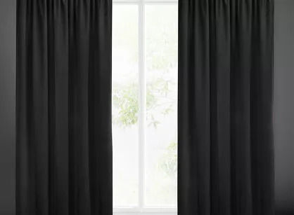 Zasłona gotowa na taśmie 140x270 SIBEL welwetowa Pierre Cardin czarna jednokolorowa