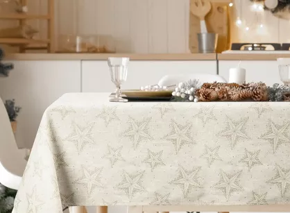 Obrus świąteczny 145x260 WINTER kremowy złoty bawełniany w gwiazdki