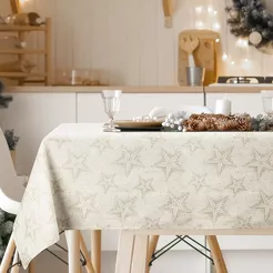 Obrus świąteczny 145x260 WINTER kremowy złoty bawełniany w gwiazdki