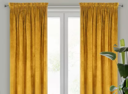 Zasłona gotowa na taśmie 140x270 VILLA welwetowa musztardowa jednokolorowa o aksamitnej strukturze