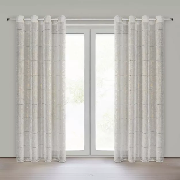 Firana na przelotkach 140x250 KATY biała z etaminy złoty wzór roślinny