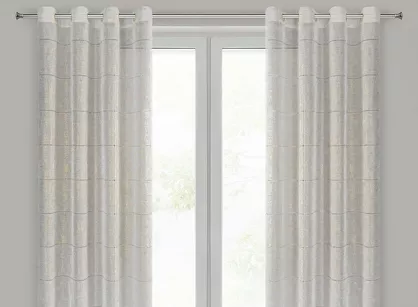 Firana na przelotkach 140x250 KATY biała z etaminy złoty wzór roślinny