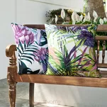 Poszewka 40x40 MALIBU biała różowa z nadrukiem ciemno zielonych egzotycznych liści Design 91 - 3