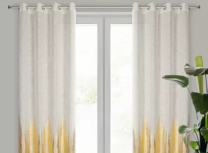 Zasłona na przelotkach 135x250 IMANI naturalna w stylu eko ze złotym nadrukiem z domieszką lnu