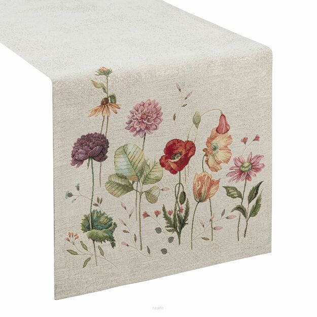 Bieżnik gobelinowy 45x140 1239 popielaty z wzorem kwiatów polnych