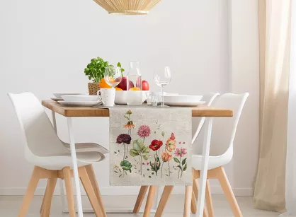 Bieżnik gobelinowy 45x140 1239 popielaty z wzorem kwiatów polnych