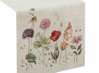 Bieżnik gobelinowy 45x140 1239 popielaty z wzorem kwiatów polnych