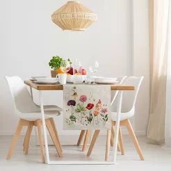 Bieżnik gobelinowy 45x140 1239 popielaty z wzorem kwiatów polnych