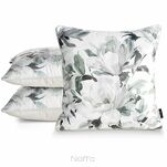 Poszewka welwetowa 45x45 LOTI biała oliwkowa nadruk kwiatowy obszyta lamówką - 2