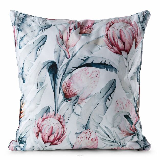 Poszewka na taras 45x45 GARDEN 32 biała wodoodporna niebieski motyw kwiatowy