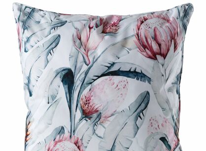 Poszewka na taras 45x45 GARDEN 32 biała wodoodporna niebieski motyw kwiatowy