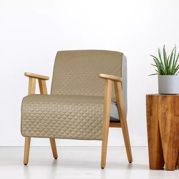 Narzuta na fotel welwetowa 70x160 DIMON beżowa pikowana w geometryczny wzór
