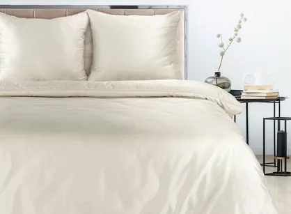 Pościel satyna bawełniana 220x200 LINDA kremowa zdobiona delikatną koronką z kolekcji Nova Style