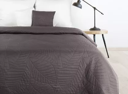 Narzuta 170x210 BONI 6 grafitowa pikowana z mikrofibry botaniczny wzór liści