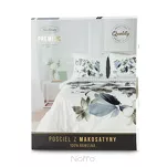 Pościel z makosatyny 160x200 SOFIA biała ciemno niebieski wzór kwiatowy dwustronna Premium - 6