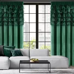 Zasłona na taśmie 140x270 AURA welwetowa ciemna zieleń jednokolorowa zdobiona w górnej części falbanami - 11