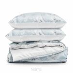 Pościel z makosatyny 160x200 PREMIUM 30 biała jasny niebieski kwiatowy wzór Premium - 7