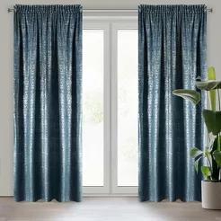 Zasłona gotowa na taśmie 140x270 CYPR welwetowa granatowa ze srebrnym nadrukiem Design 91