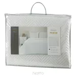 Narzuta jednokolorowa 170x210 LEN 3 biała pikowana w gęstą jodełkę imitująca len - 2