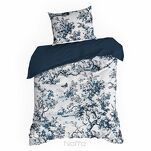 Pościel satynowa 160x200 SPRING 86 biała z granatowym wzorem roślinnym z kolekcji Classic - 4