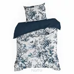 Pościel satynowa 160x200 SPRING 86 biała z granatowym wzorem roślinnym z kolekcji Classic - 5