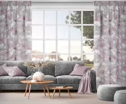 Zasłona na taśmie 140x300 SHERRY srebrna z etaminy z różowym wzorem kwiatowym - 14