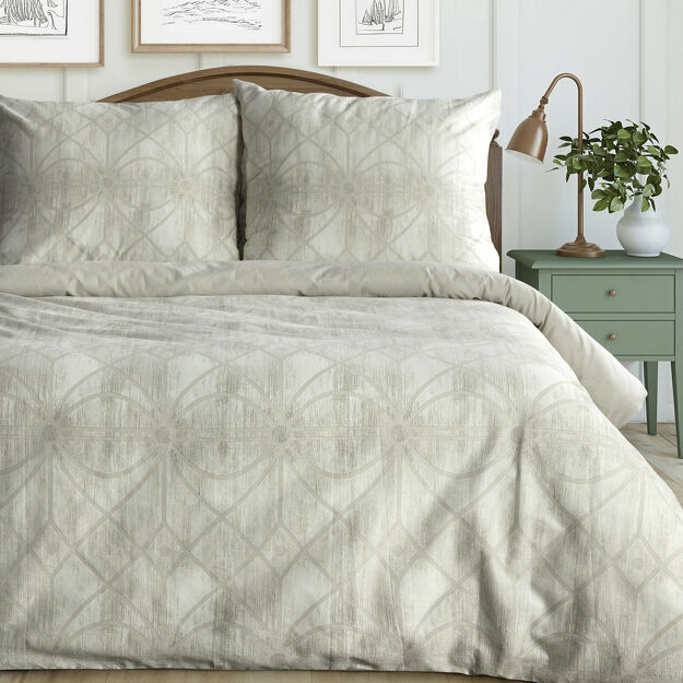 Pościel bawełniana 140x200 ADEL beżowa z wzorem geometrycznym z kolekcji Classic Family