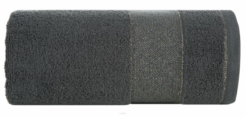 Ręcznik 70x140 NESSY stalowy z szeroką żakardową bordiurą  przetykaną metaliczną nicią 500 g/m2 