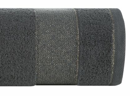 Ręcznik 70x140 NESSY stalowy z szeroką żakardową bordiurą  przetykaną metaliczną nicią 500 g/m2 