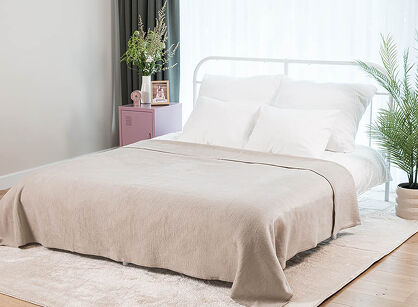 Koc bawełniany 180x220 0293-1 tussak jasny beż gładki wykończony szydełkiem