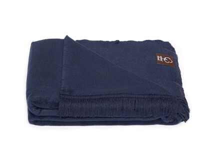 Koc bawełniany 150x200 0293-4 marine granatowy gładki z frędzlami