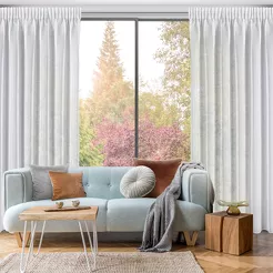 Firana gotowa na taśmie 140x270 LENA biała z gładkiej etaminy ze srebrzystym połyskiem