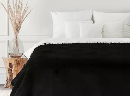 Koc bawełniany 150x200 DUO biały czarny dwustronny z frędzlami